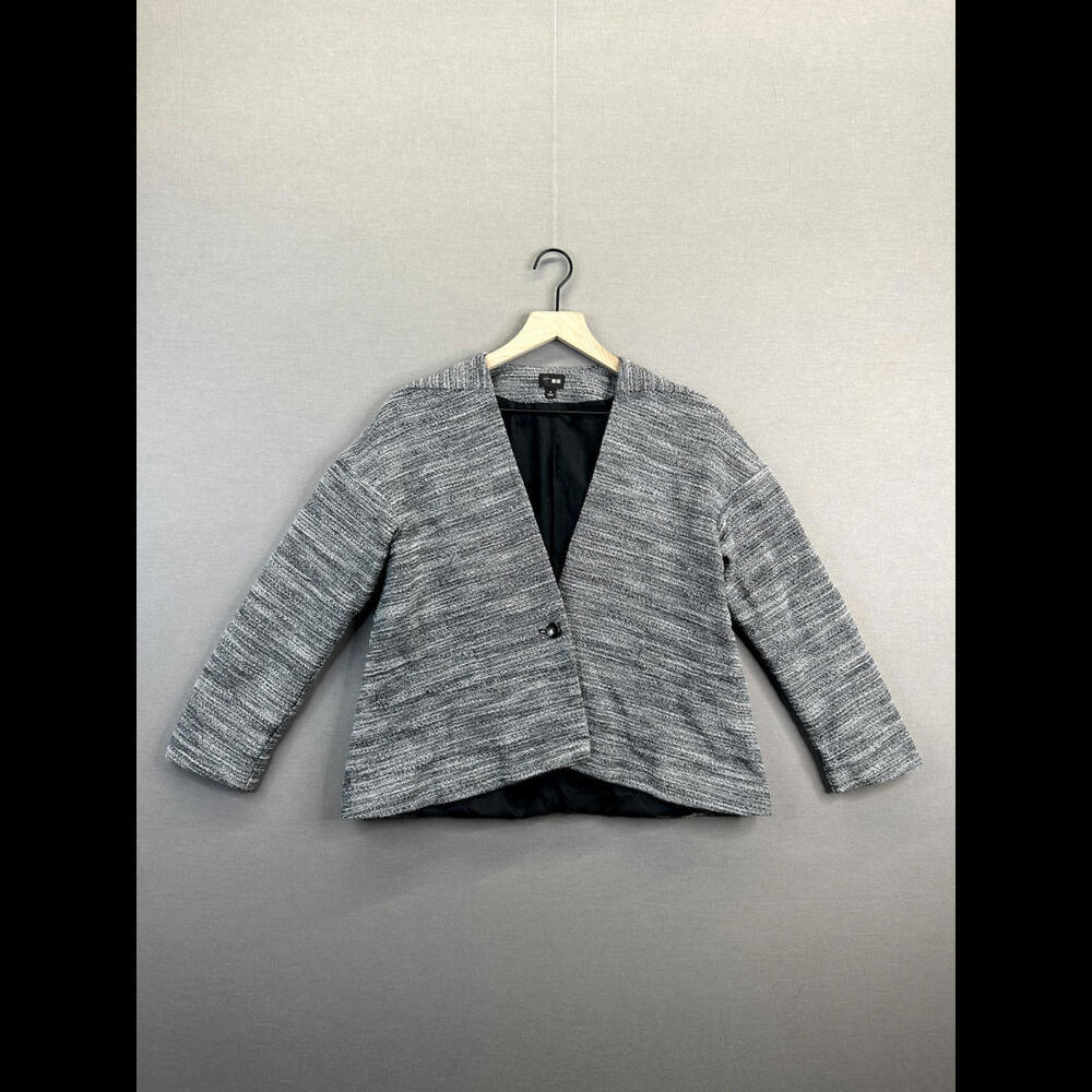 Uniqlo Womens Gray Jackets Striped Long Sleeve Button Size M